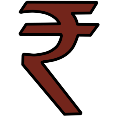 a dull red rupee symbol with black outline